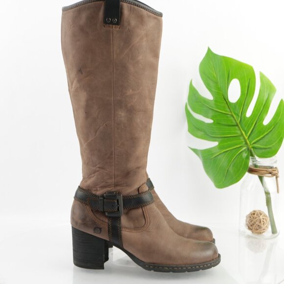 Born Womens Riding Boots Size 8.5 Tall Brown Leather Block Heel Harness Lug Sole - Picture 7 of 15